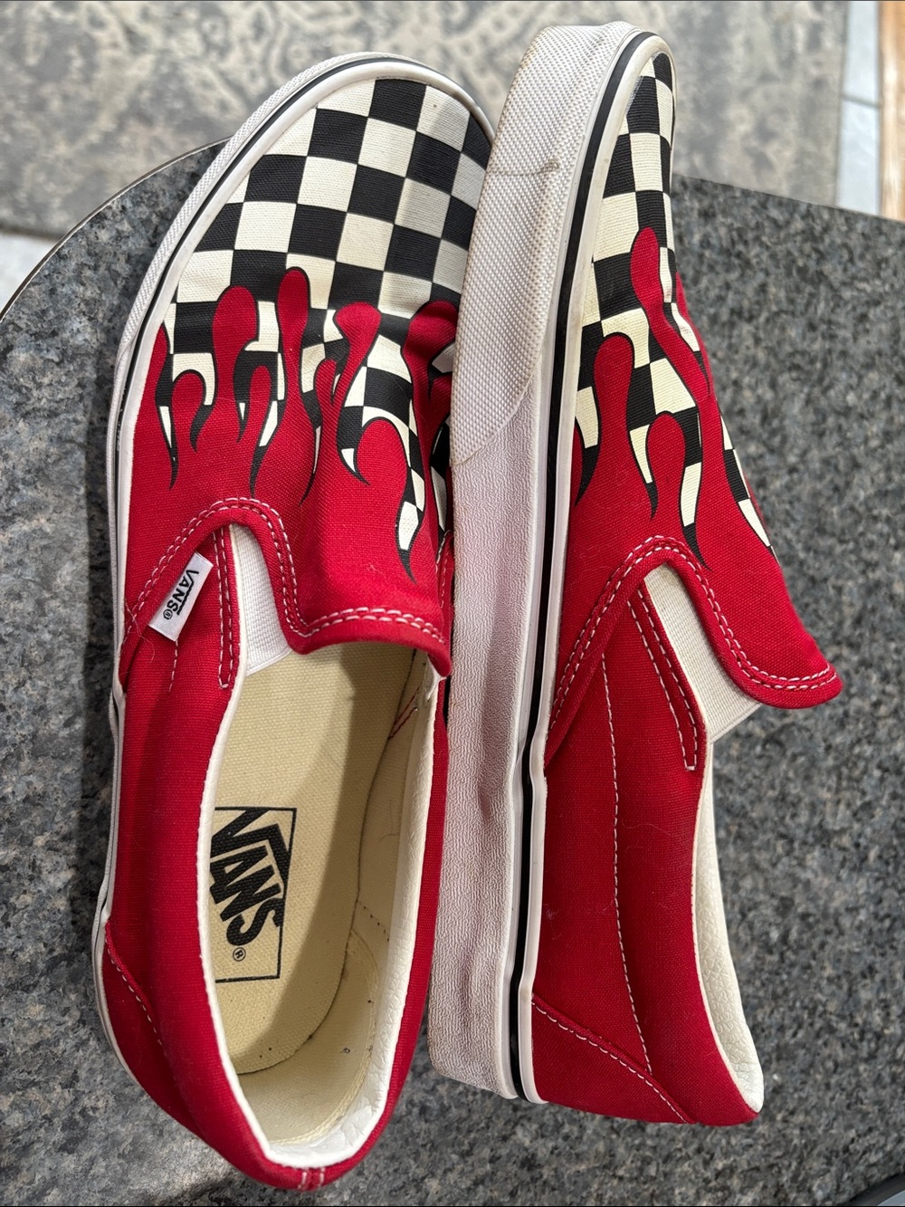 Vans Men’s Slip-On Red Flame Checkerboard Sneakers